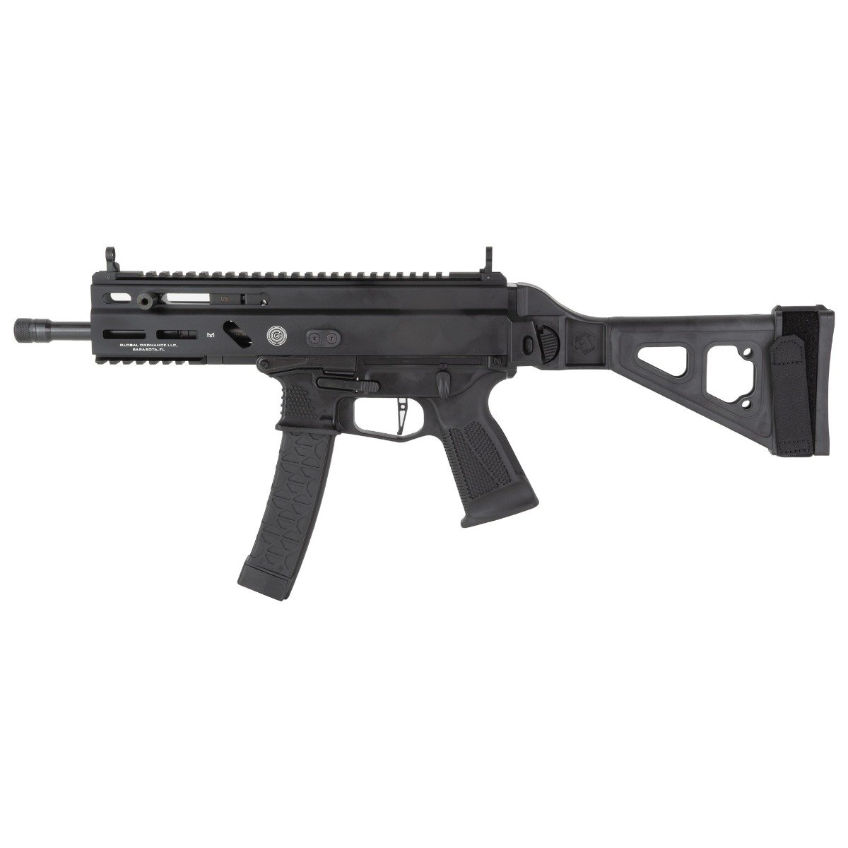 Grand Power Stribog SP9A3 Pistol - Black | 9mm | 8" Threaded Barrel | 30rd | Folding SBT Brace