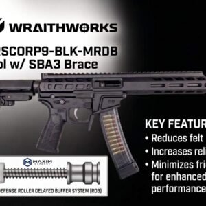 Wraithworks WARSCORP9 Roller Delayed Side-Charging AR Pistol - Black | 9mm | 8.5" Barrel | 7" M-LOK Rail | SB Tactical SBA3 Brace | Accepts Scorpion Mags
