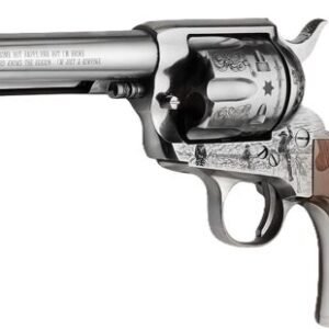 E.M.F. COWPOKE 357 MAG 4.75" - ENGRAVED NICKEL WOOD