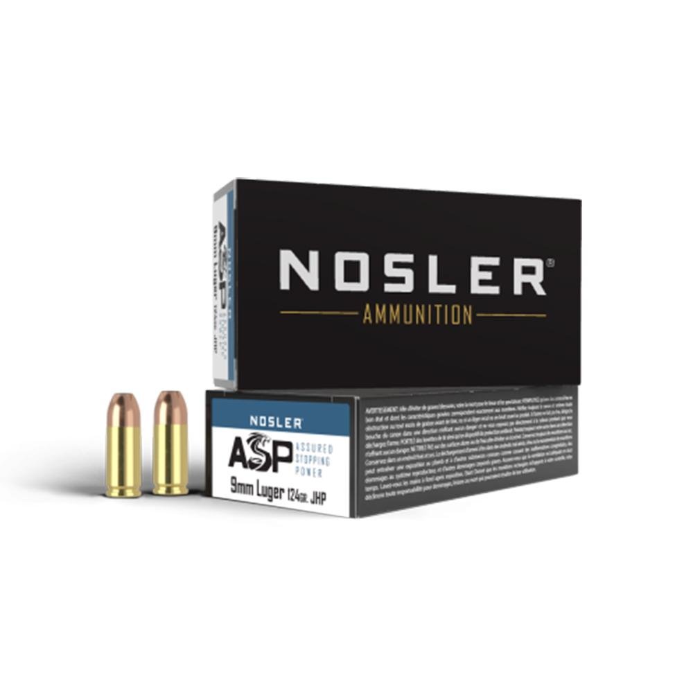 Nosler ASP Handgun Ammunition 9mm Luger 124 gr JHP 1150 fps 50/ct