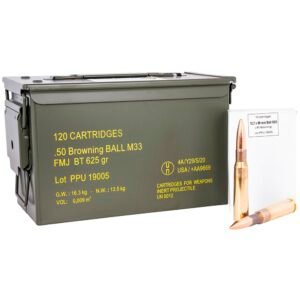 PPU Rangemaster Rifle Ammunition .50 BMG 625gr FMJ 2940 fps 120/ct (Metal Can)
