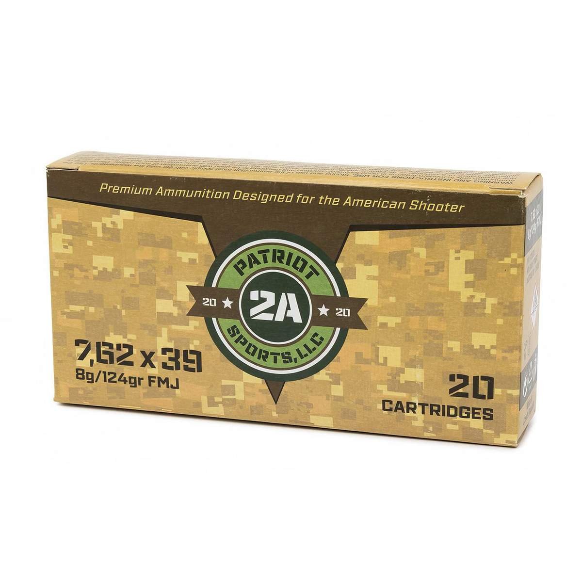 Patriot Sports Rifle Ammunition 7.62x39 124gr FMJ 2526 fps 20/ct
