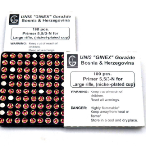 UNIS GINEX LARGE RIFLE PRIMERS 100RD BOX 5000RD CASE (CASE)