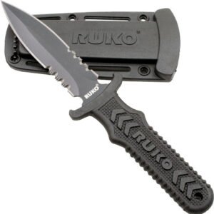 RUKO FIXED BLADE BOOT KNIFE 4" - SPEAR SERRATED CLAMSHELL